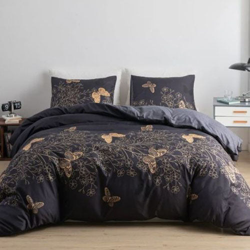 Butterfly & Flower Print Duvet Cover Set