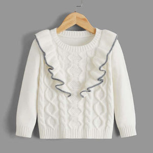 Toddler Girls Ruffle Trim Cable Knit Sweater