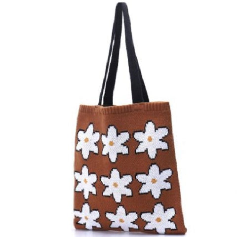 Floral Knit Tote Bag