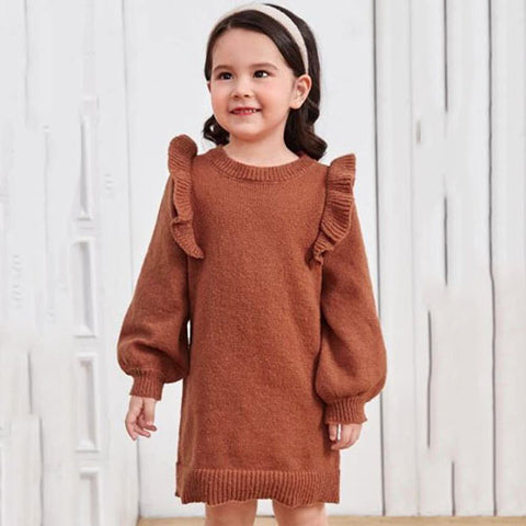 Toddler Girls Ruffle Trim Sweater Dress