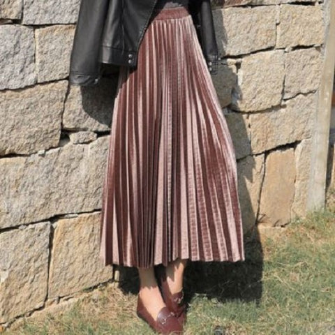 Velour Pleated Skirt