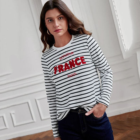 Striped & Letter Graphic Tee