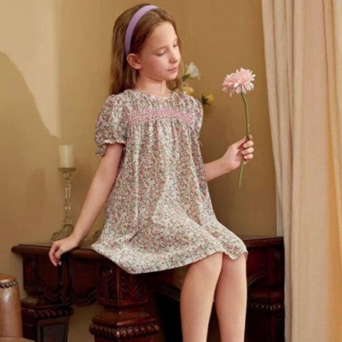 Girls Ditsy Floral Puff Sleeve Dress