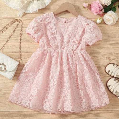 Toddler Girls Ruffle Puff Sleeve Lace Dress