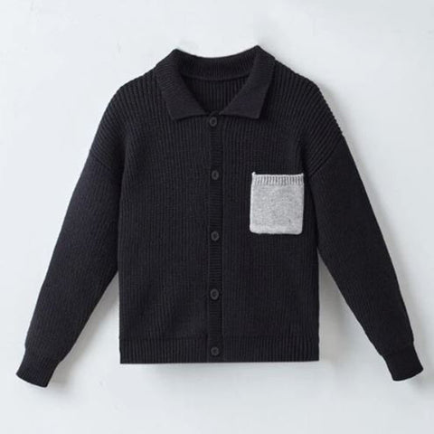 Boys Pocket Patched Ribbed Knit Cardigan