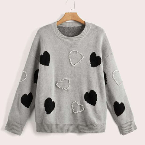 Plus Beaded Heart Pattern Sweater