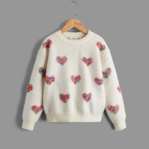Girls Heart Pattern Sweater