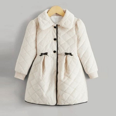 Toddler Girls Bow Front Suede Quilted Coat