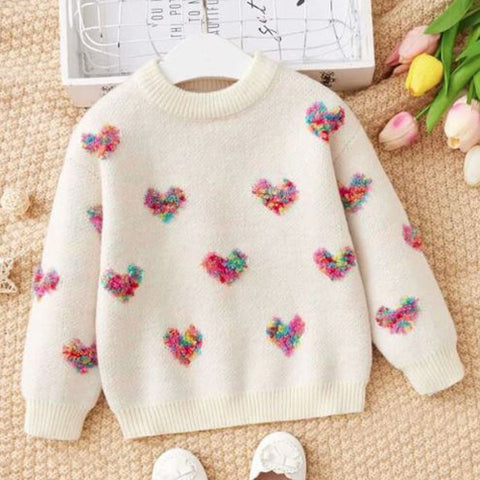 Toddler Girls Heart Pattern Sweater
