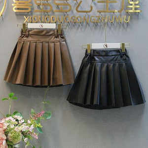 Leather Look Pleated Skirt