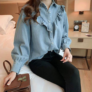 Ruffle Denim Shirt