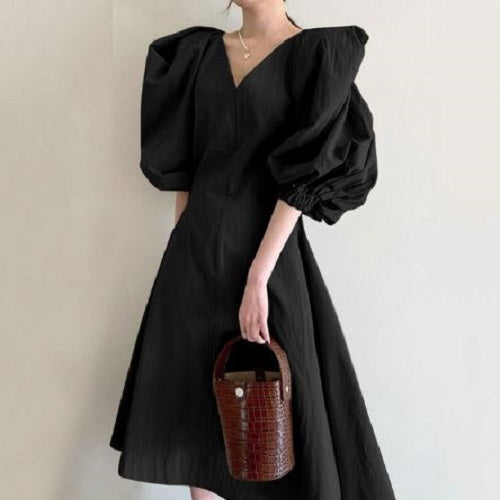 Puff Sleeve V-Neck Dress