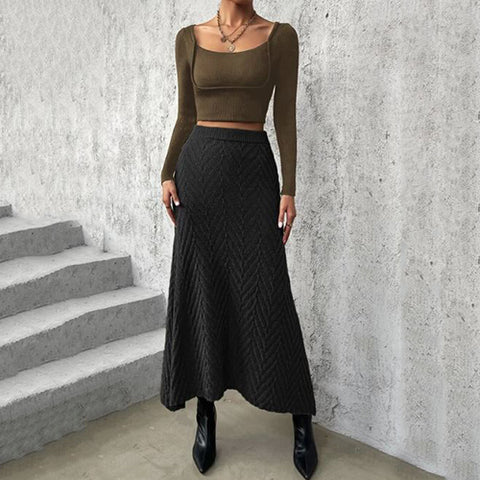 High Waist Textured Knit Skirt