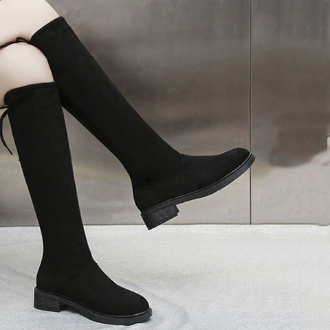 Faux Suede Tie Back Sock Boots