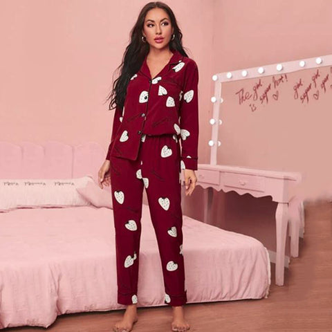 Strawberry And Letter Graphic Pajama Set