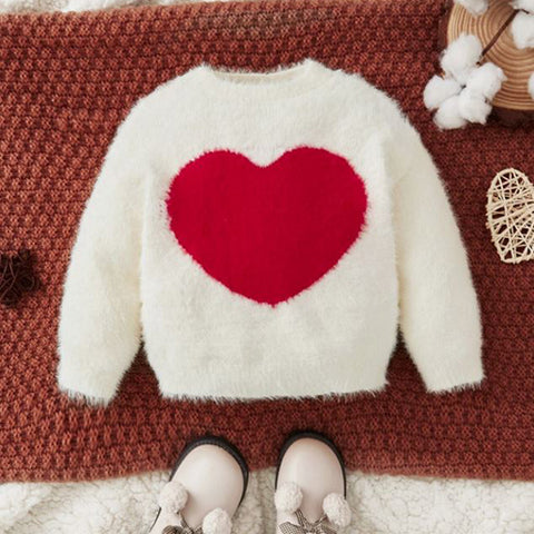Baby Heart Pattern Fuzzy Sweater