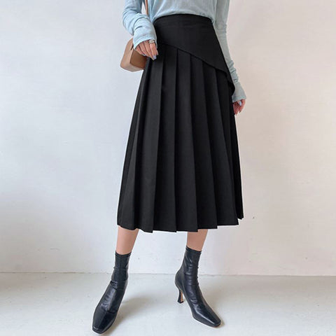 High Waist Pleated Panel Skirt