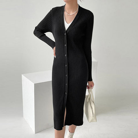 Ribbed Button Front Sweater Dress