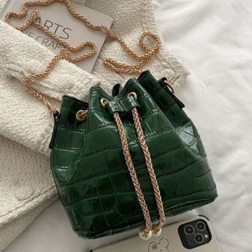 Crocodile Embossed Bucket Bag