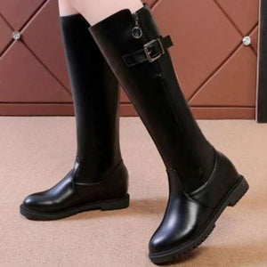 Buckle Décor Zip Side Wedge Boots