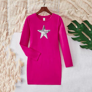 Girls Star Pattern Sequin Dress