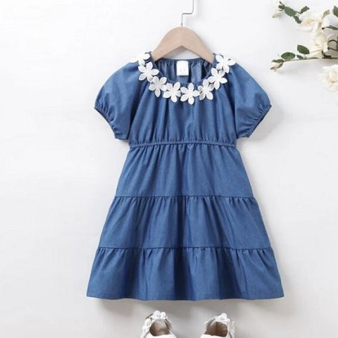 Toddler Girls Applique Denim Dress