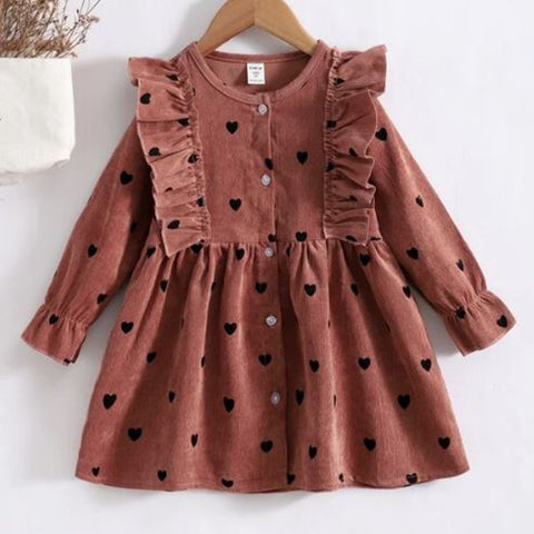 Toddler Girls Heart Print Corduroy Dress