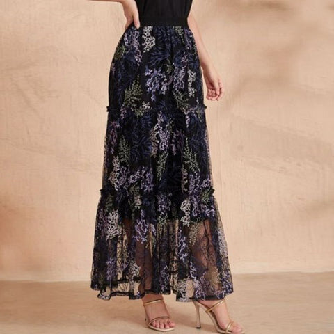 Floral Embroidery Layered Skirt