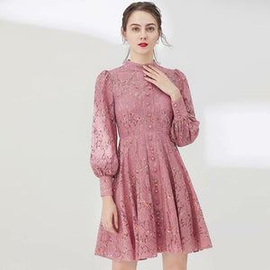 Embroidered Puff Sleeve Dress