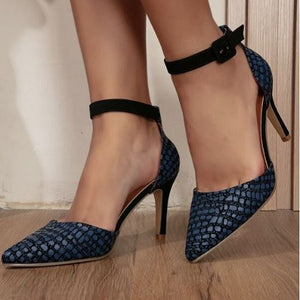 Embossed Ankle Strap Pumps