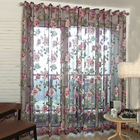 Flower Print Eyelet Sheer Curtain